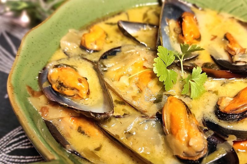 Mejillones al curry verde, receta thai